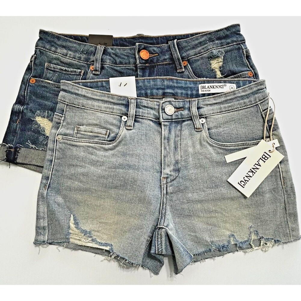 Blank NYC Womens Denim Jean Shorts SIZE 25 BUNDLE Distressed Raw Hem 2‎ PAIR!